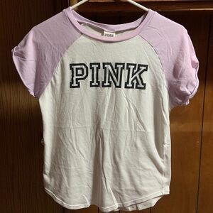 PINK Victoria's Secret Light Purple and White Raglan Tee